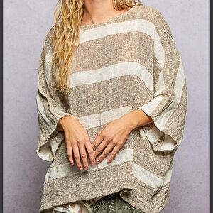 💕 NEW! POL Women’s Linen Striped Knit Top - Beige & Cream